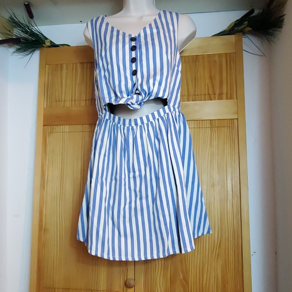 Womens Blue Striped Dress